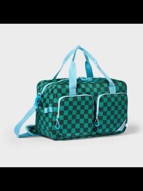 Cat&Jack Green Teal Checkered Travel Duffle Bag